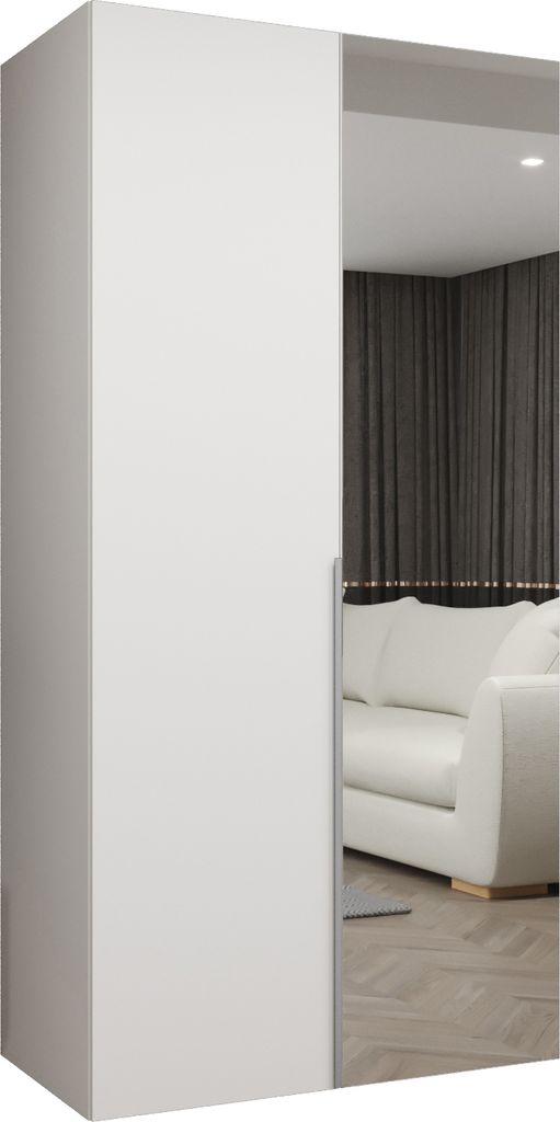 MEBLE KRYSPOL, Kleiderschrank Spiegel, 100x202x52, Weiß, Griff Kaschmir