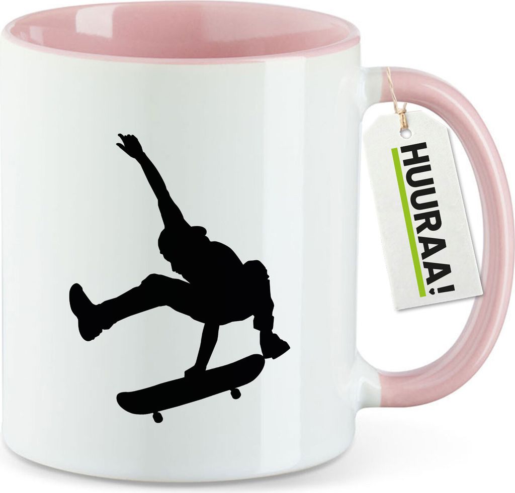 Huuraa Kaffeetasse Skateboarden Silhouette 330ml Rosa Keramik Kaffeebecher Geschenkidee