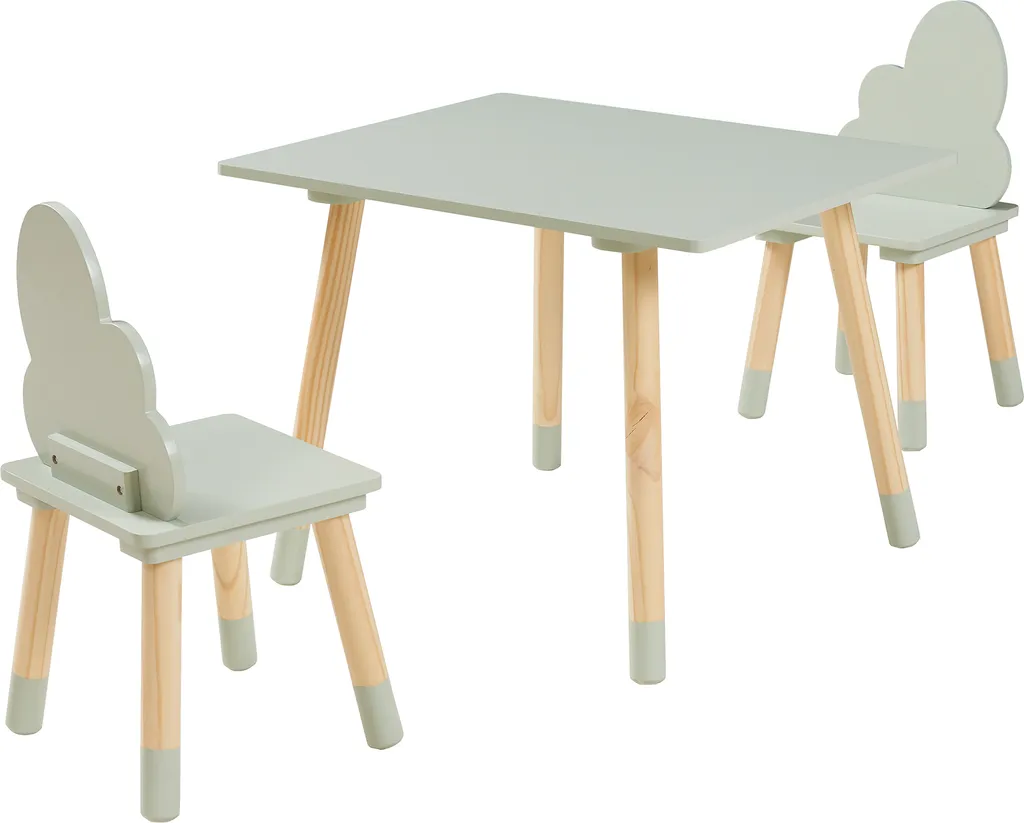 Hovle Salon pour Enfants avec Table et 2 Chaises Nuages Pin Vert Menthe - 3