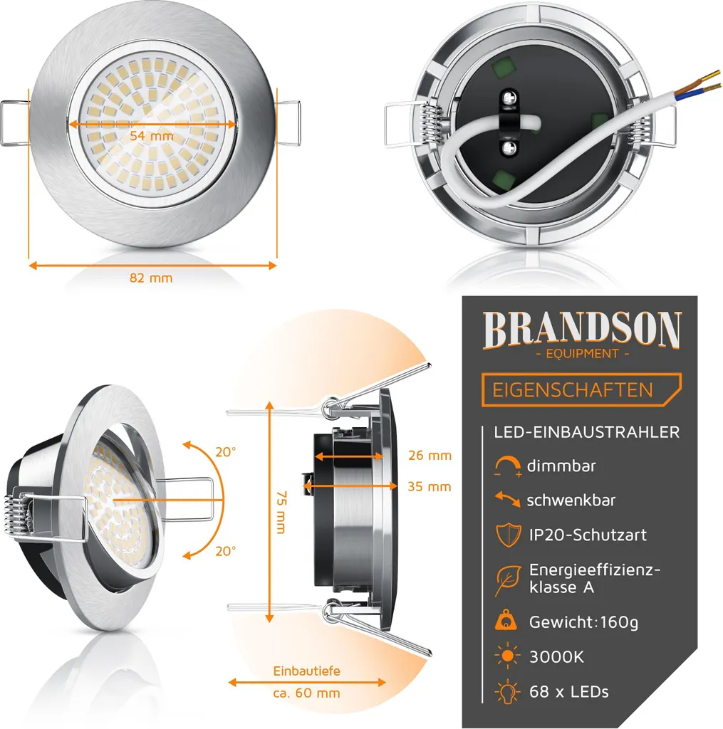 Offerta Brandson 2x Faretti LED da Soffitto Dimmerabili e Robusti - 2