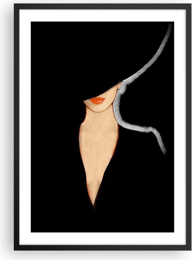 Gerahmtes Poster - Schwarzer Rahmen - Schwarz Frau Hut - 50x70 cm - Wand Bild - Wanddeko - Wandbilder - Kunstposter - Wandposter - Bilderrahmen - B...
