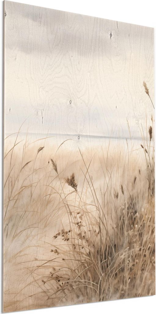 DEQORI Holzbild 60x90 cm 'Flüstern im Dünengras' Bild auf Holz Wandbild Kunstdruck
