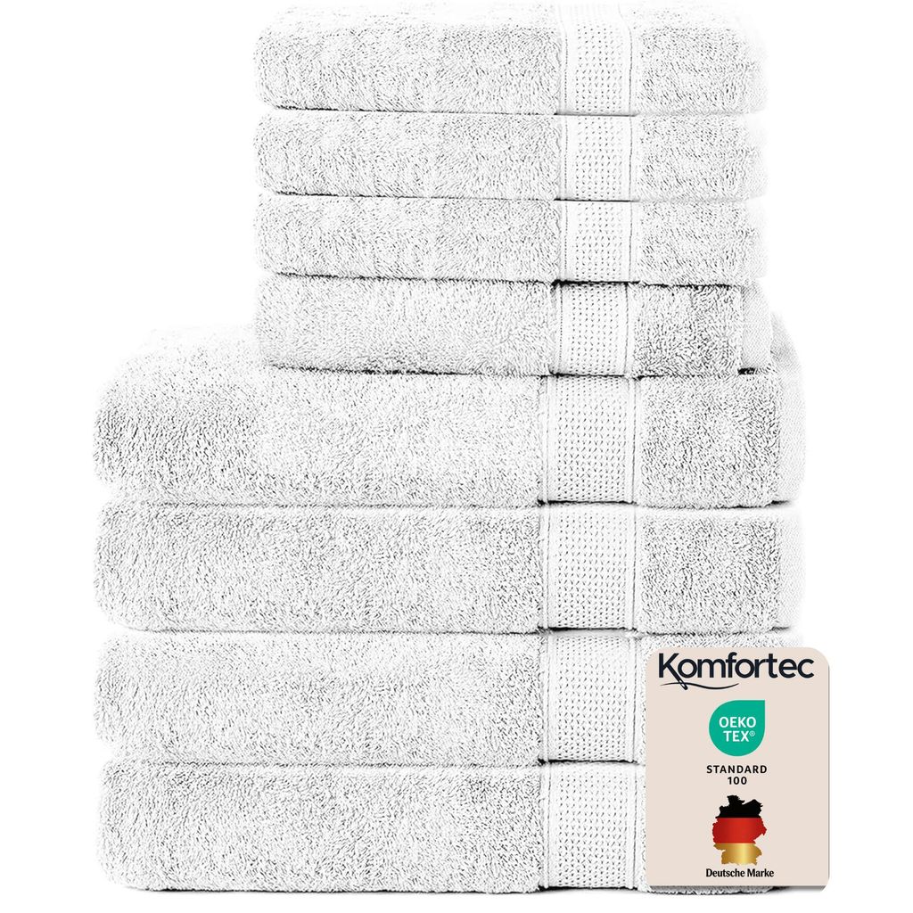 Komfortec 8er Handtuch Set aus 100% Baumwolle, 4 Badetücher Produktbild 