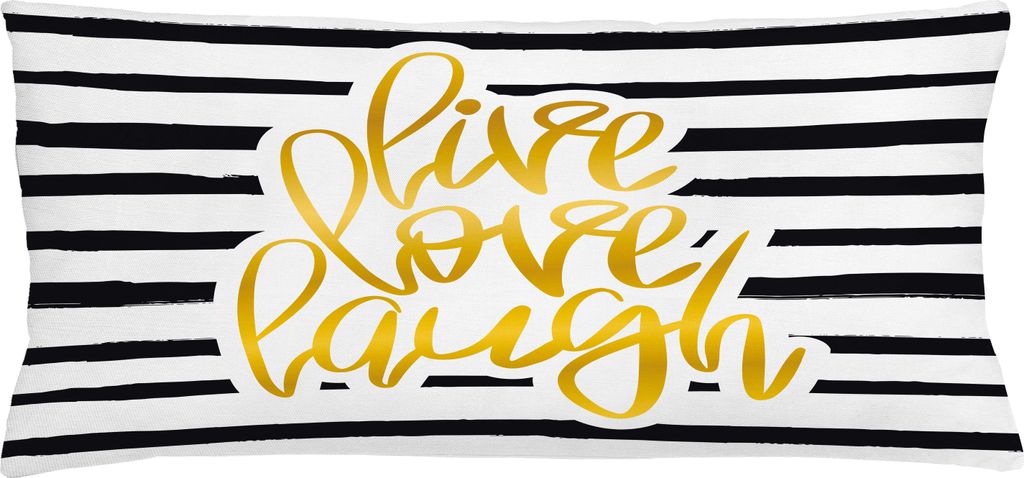 ABAKUHAUS Lebe lache Liebe Kissenbezug, Romantischer Entwurf mit Hand gezeichneten Streifen und kalligraphischem Text, 90 x 40 cm, Schwarz Weiß Er...