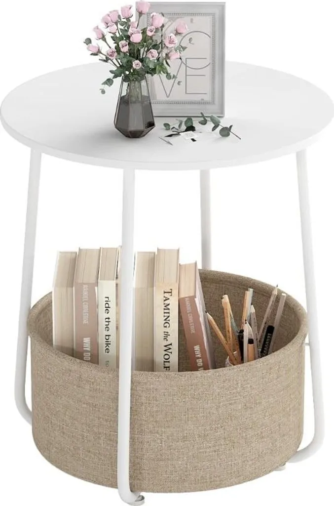 Gagnez de la place avec cette table d'appoint ronde à panier de stockage