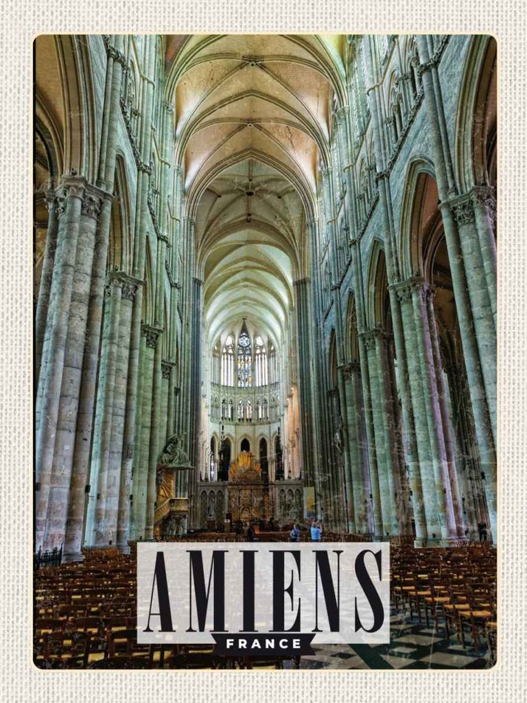 vianmo Holzschild 40x30 cm Amiens France Kathedrale Bildmotiv Reisemotiv Europa