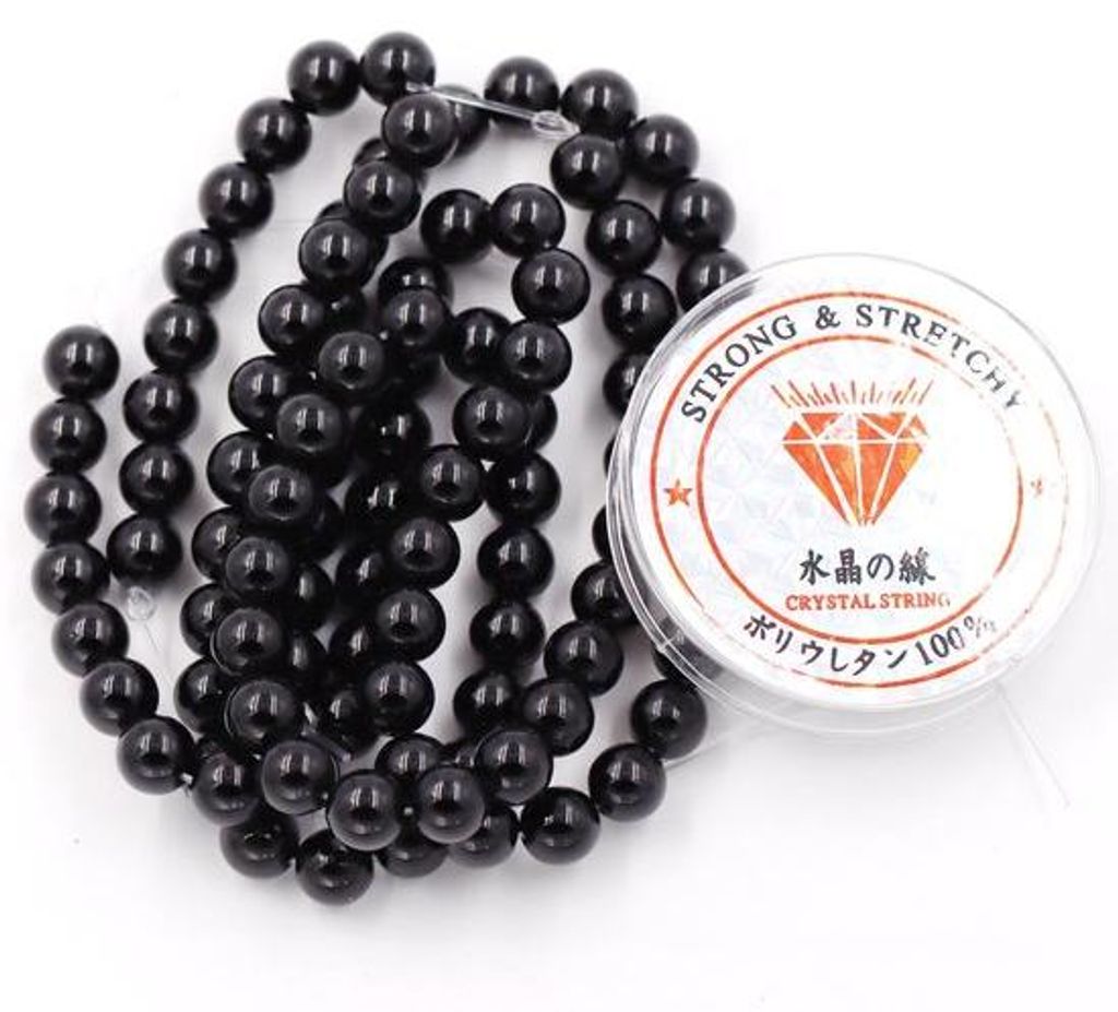 Kunststoffkralen für DIY-Schmuck Energiekristall-Halsband 10 mm, 76 Stück und 1 Rolle Faden, Onyx, 10 mm