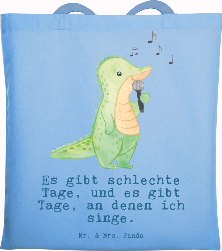 Mr. & Mrs. Panda Tote Bag Krokodil Singen - Sky Blue - Geschenk, Schultasche, Band, Tasche, Laptoptasche, Shopping, Jutebeutel, Gesang, Live Auftri...