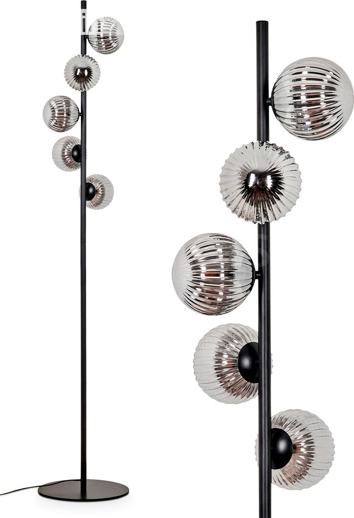 Garaguso Stehlampe aus Metall/Glas in Schwarz/Rauchfarben in Riffel-Optik