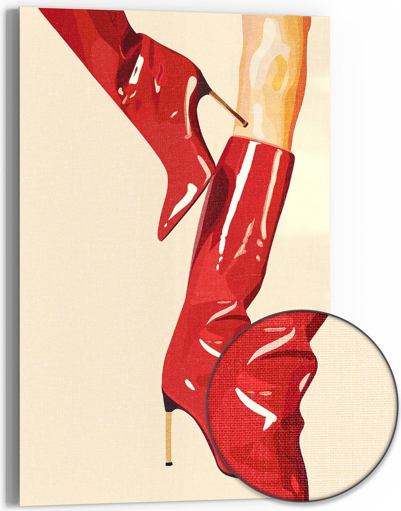 DEQOART Hybrid Leinwand Bild 60x90 cm 'Tanz der Stiefel' Wandbild Glas flach modern