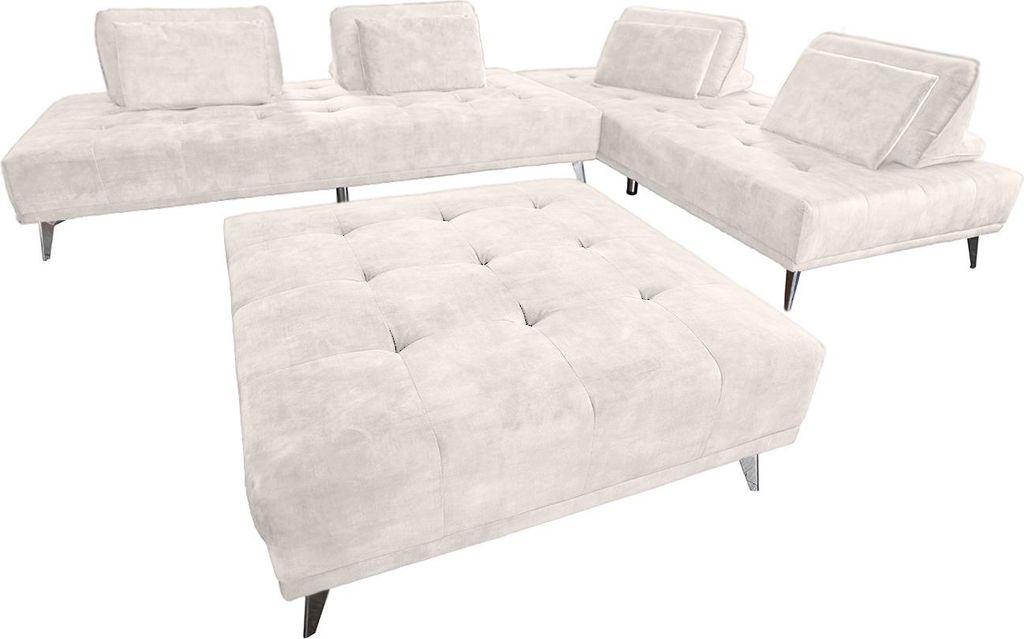 KAWOLA Sofa WIOLO Ecksofa velvet mit Hocker cremeweiß