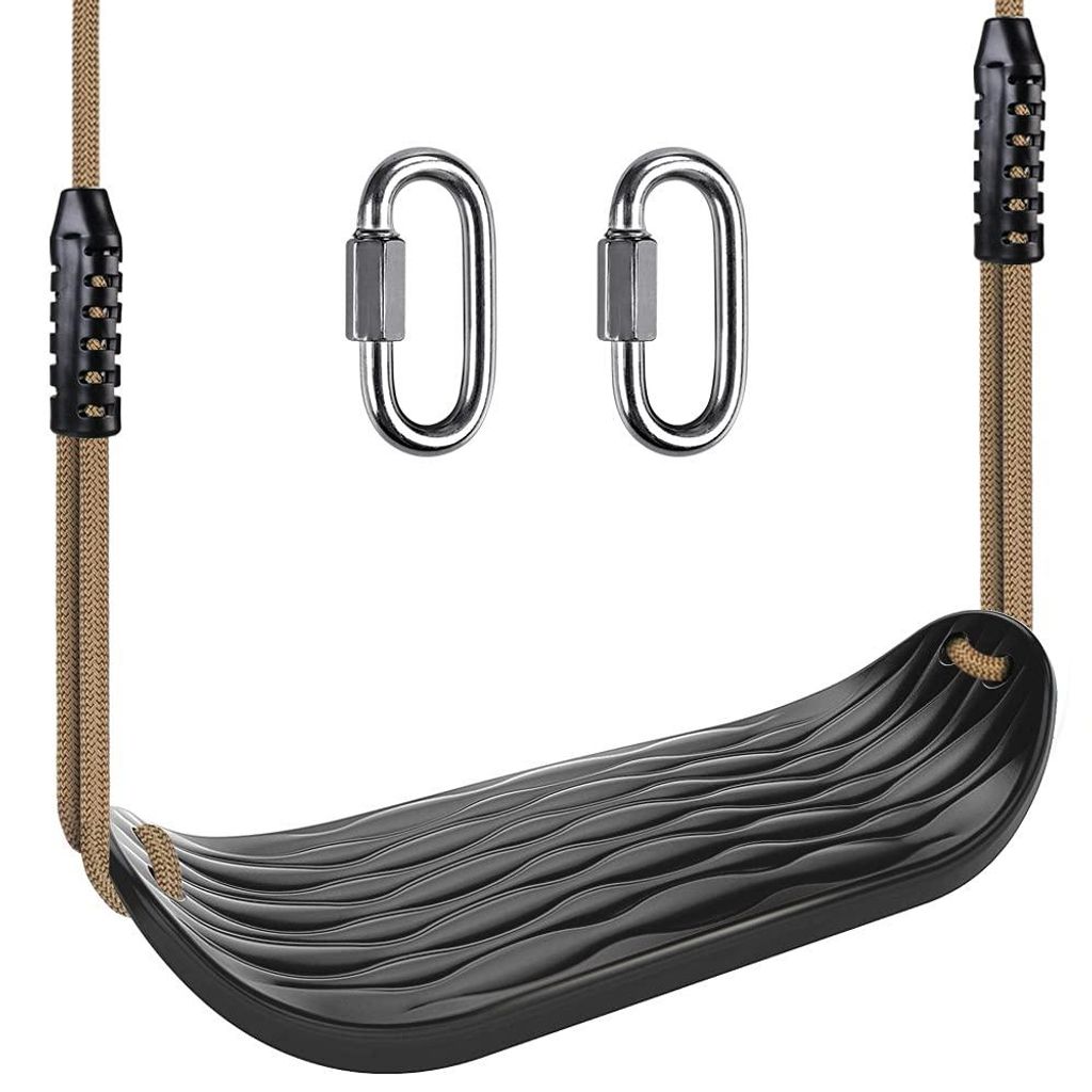 Schaukelsitz aus Robustem Set mit 2m Langem Verstellbarem Seil und 2 Karabinern, Robustes Schaukel Outdoor Garten Schaukel Schwarz