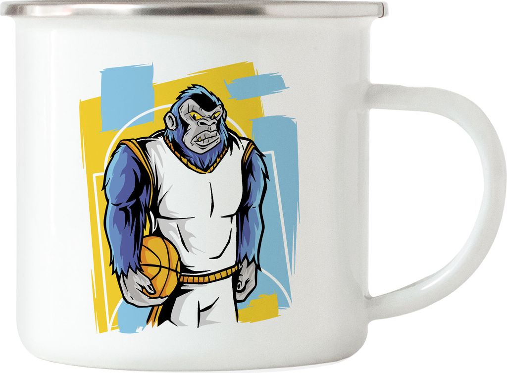 Basketball Emaille Tasse Gorilla Mannschaft Spieler Korb Teamsport Gewinner Ballsport Jersey Team Mannschaftssport