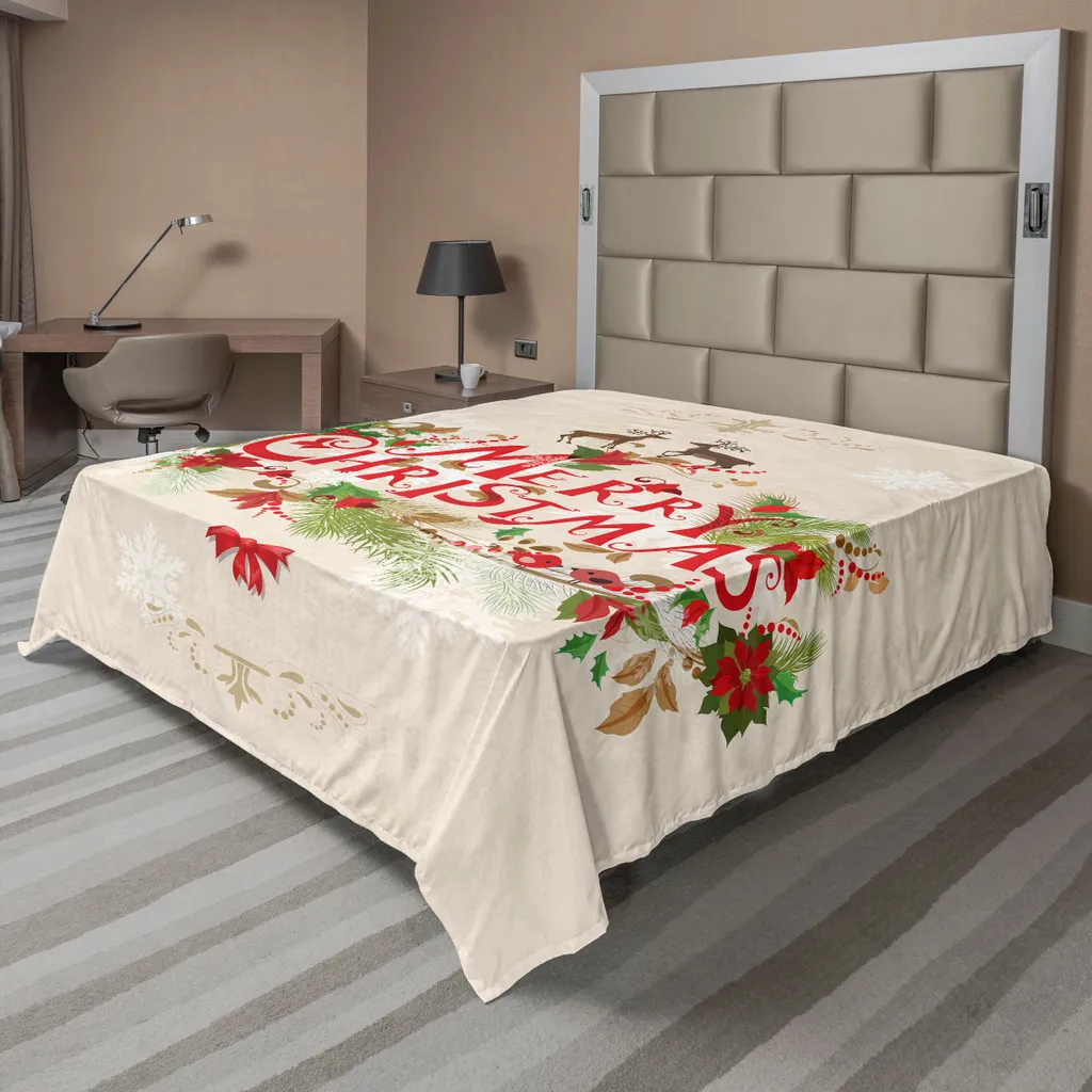 Drap Plat de Noël sans Froissage Grand Lit 275x260 cm Doux et Beau