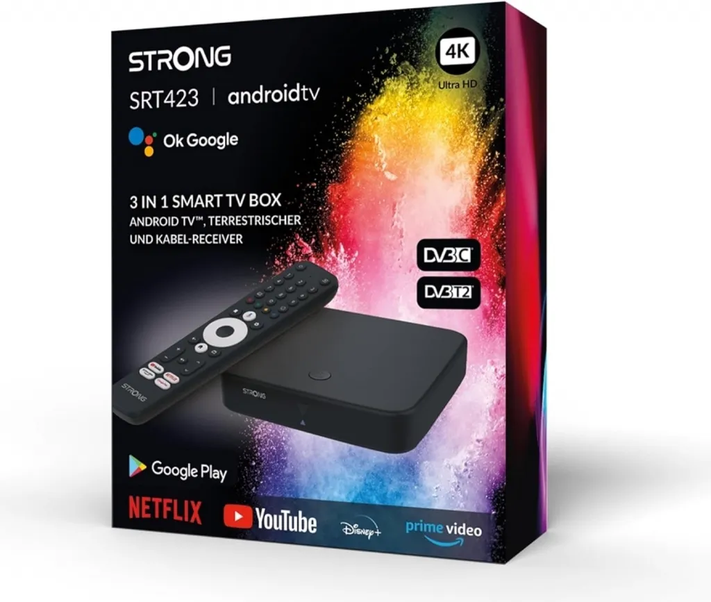 Décodeur TNT 4K Strong Android TV H.265 HEVC avec Tuner Hybride DVB - 10