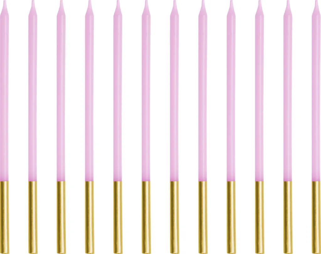 Lot de 12 grandes bougies de fête violettes fines 14 cm avec supports