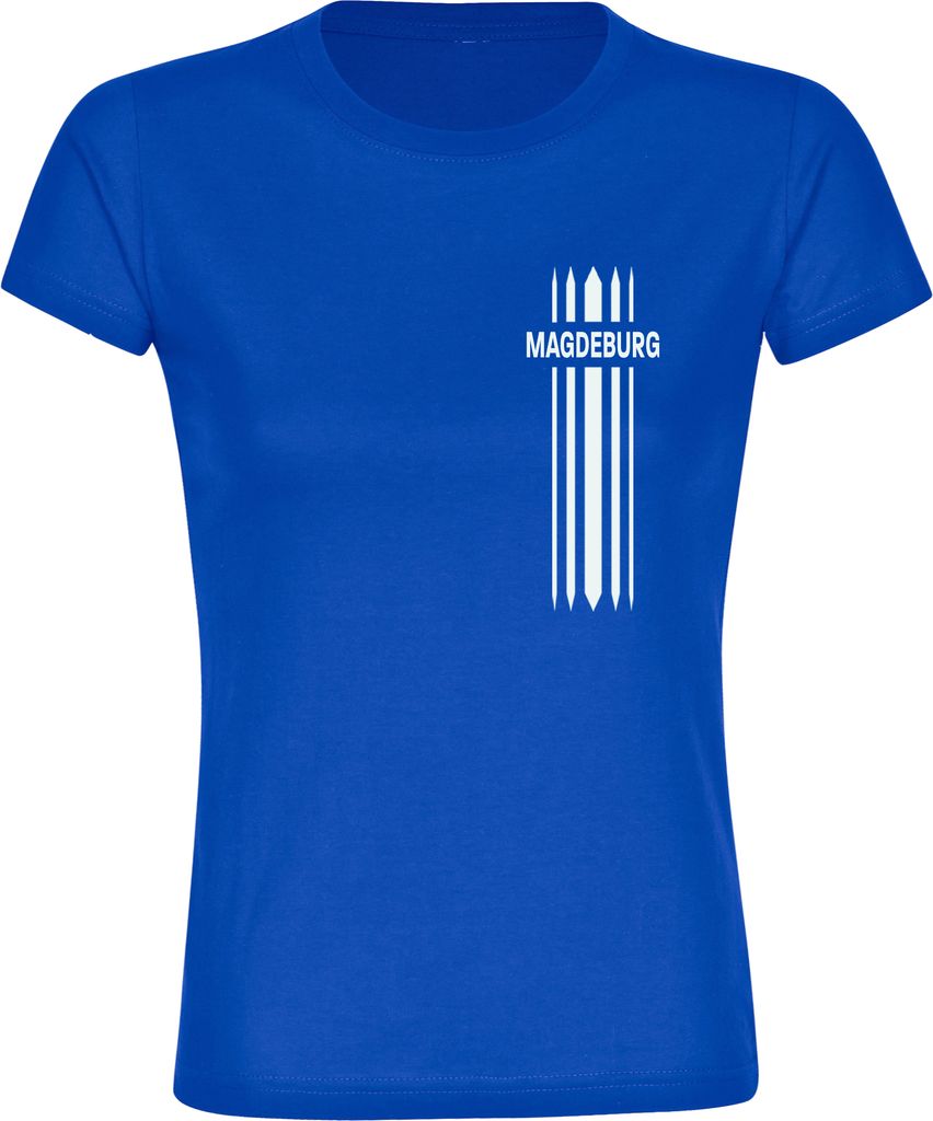 multifanshop Damen T-Shirt - Magdeburg - Streifen, blau, Größe L