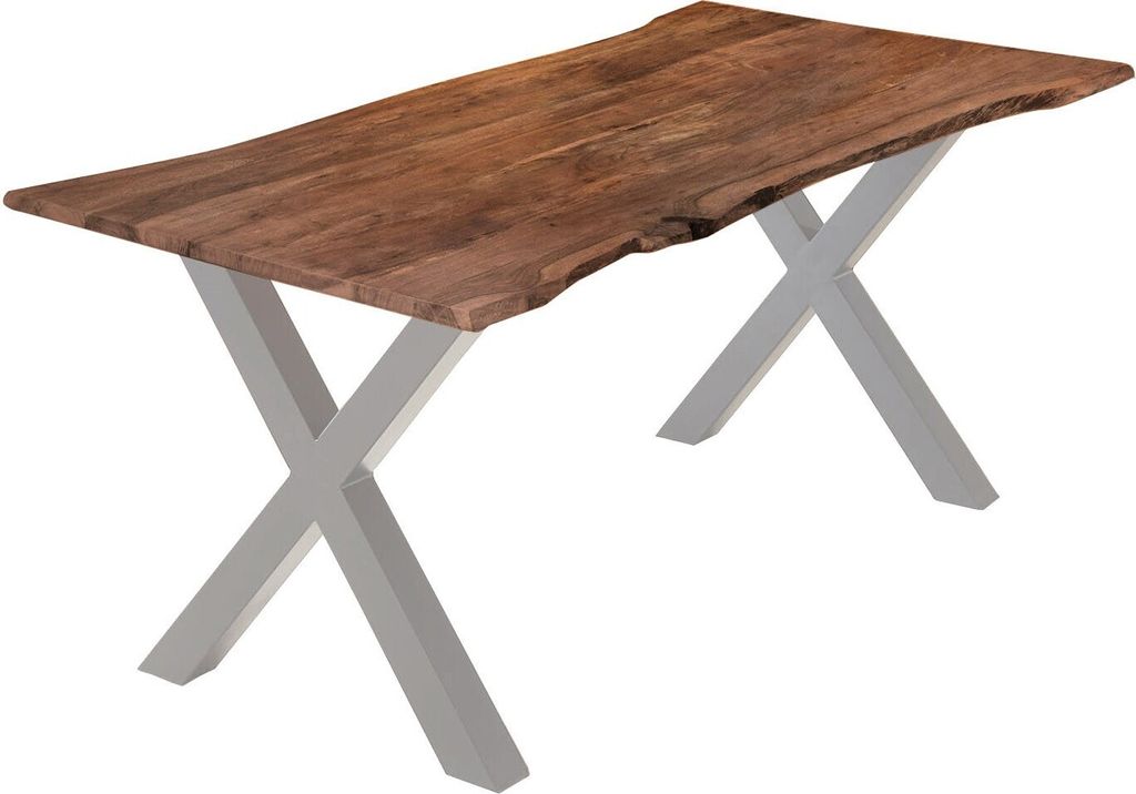 Esstisch Akazie nussbaumfarben 220 x 100 cm X-Gestell silber YVONNE