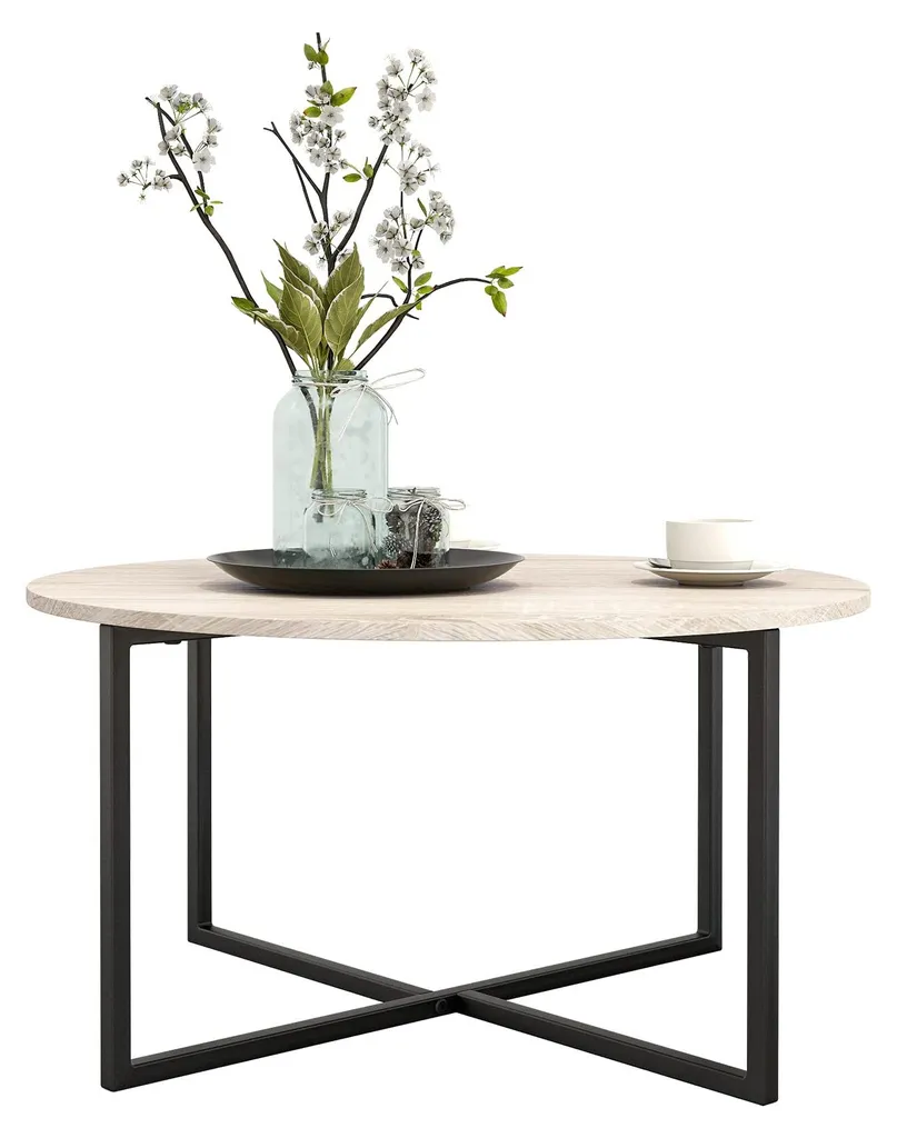 Table de salon ronde style industriel pour petites surfaces