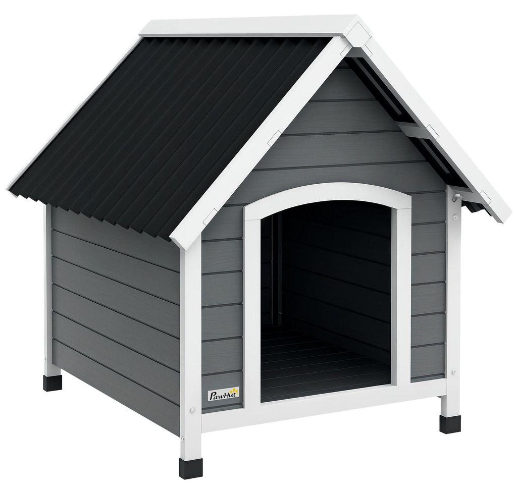Hundehütte - Hundehaus aus Holz - Asphaltdach - Für draußen - Wetterfest - Grau
