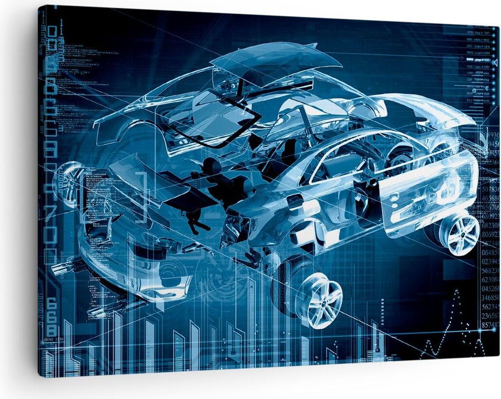 Bild auf Leinwand - Leinwandbild - Auto Design Illustration - 70x50cm - Wand Bild - Wanddeko - Leinwanddruck - Bilder - Kunstdruck - Wanddekoration...