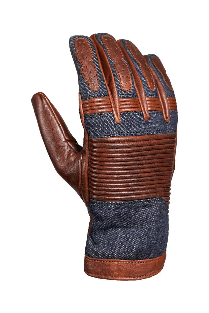 Gants moto John Doe Durango Marron et Bleu XS - Cuir Homologué CE