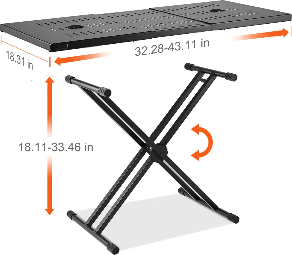 SucceBuy Supporto da scrivania per DJ, (32-43) x 18 supporto regolabile per laptop e controller per DJ, scrivania per DJ portatile e leggera con struttura pieghevole Double-X, perfetta per mixer audio e tastiere - 8