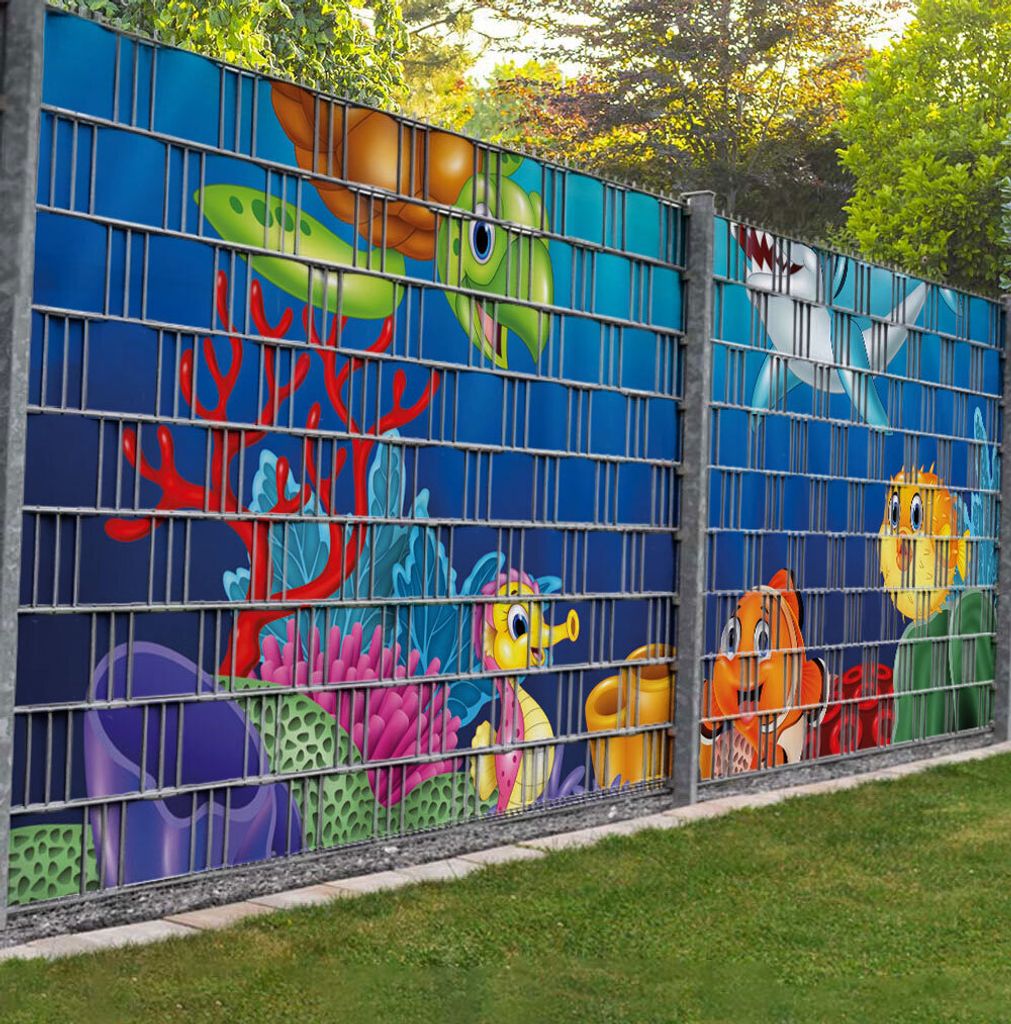 Sichtschutzstreifen Meerestiere Kinder Sichtschutz Garten Zaun - Teil2 - 9 Streifen - 250x180cm