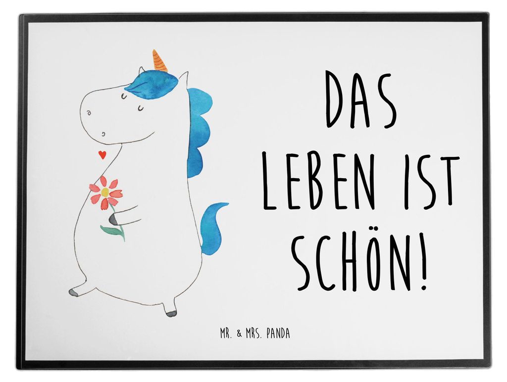 Mr. & Mrs. Panda Schreibunterlage Einhorn Spaziergang - Weiß - Geschenk, malunterlage, Blumen, Unicorn, Unterlage Schreibtisch, tischmatten, Einh...