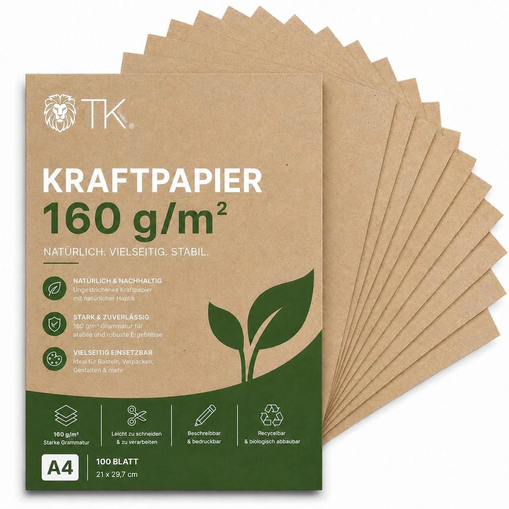 100 hojas de papel kraft DIN A4, color marrón, fabricado Imagen del producto 