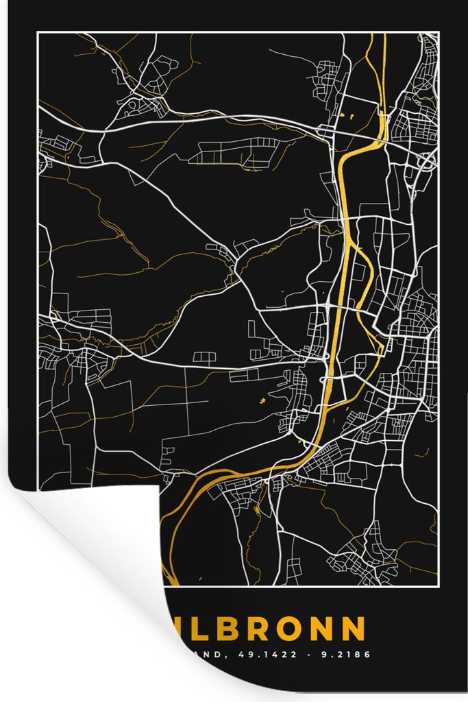 MuchoWow Wandtattoo Wandsticker Wandaufkleber Heilbronn - Stadtplan - Karte - Deutschland - Gold 40x60 cm Selbstklebend und Repositionierbar - Wi...