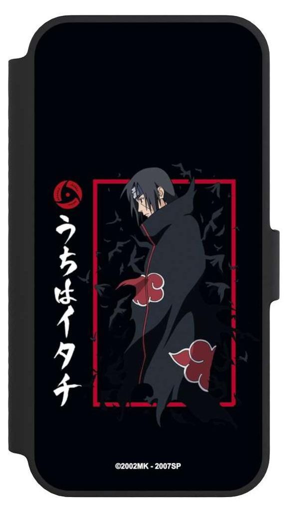 NIVOCASE Klapphülle für Apple iPhone 14 Handyhülle aus Kunst Leder NIVOflip schwarz Naruto Shippuden Offizielles Lizenzprodukt Itachi Uchiha
