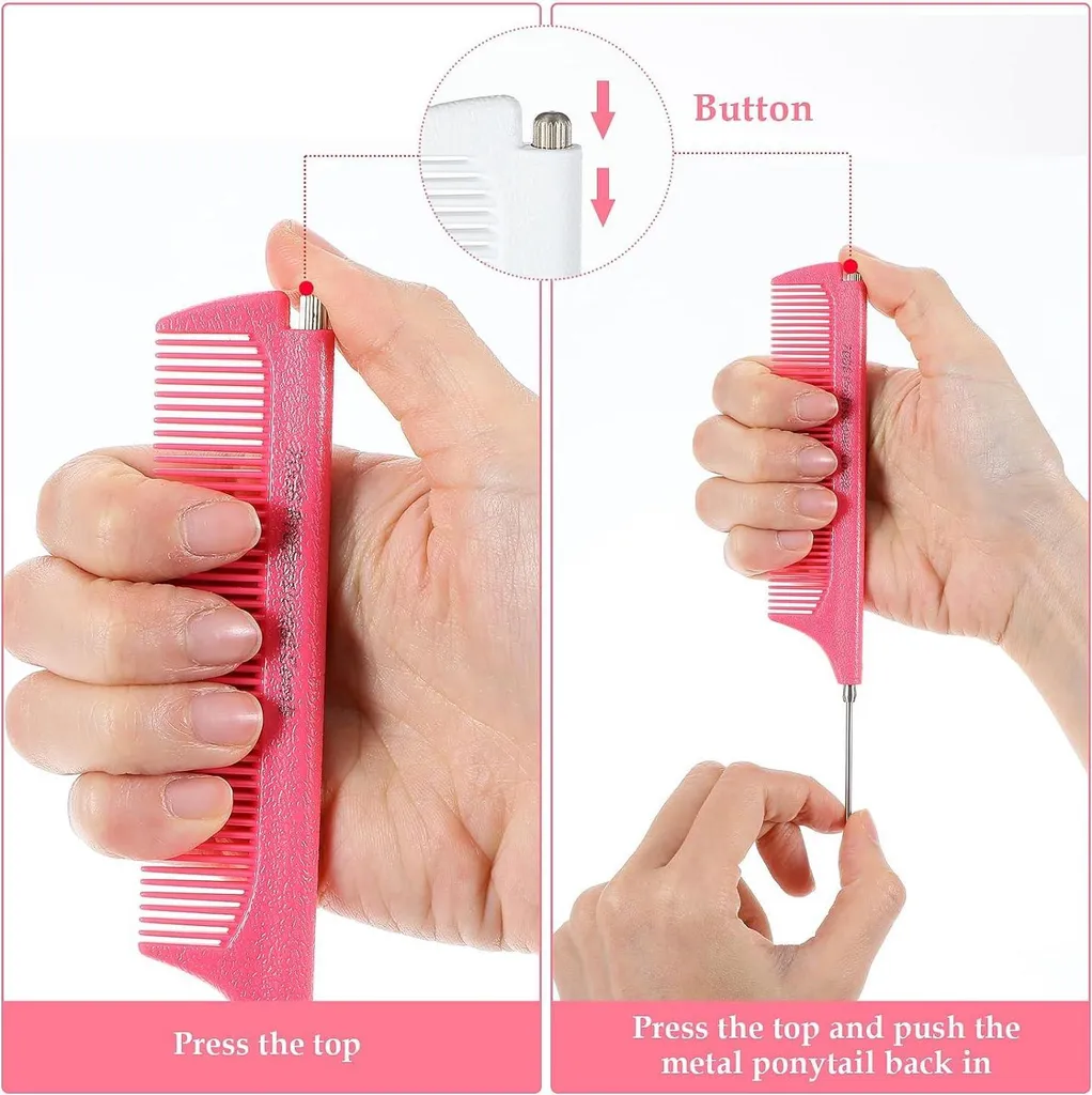 Peigne à queue télescopique en acier inoxydable rose antistatique - 3