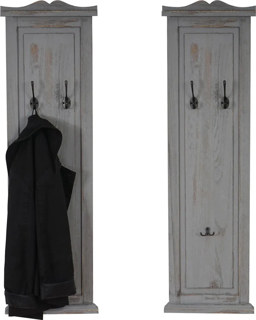 Panneau de vestiaire mural gris shabby T33 lot de 2 pour entrée et couloir