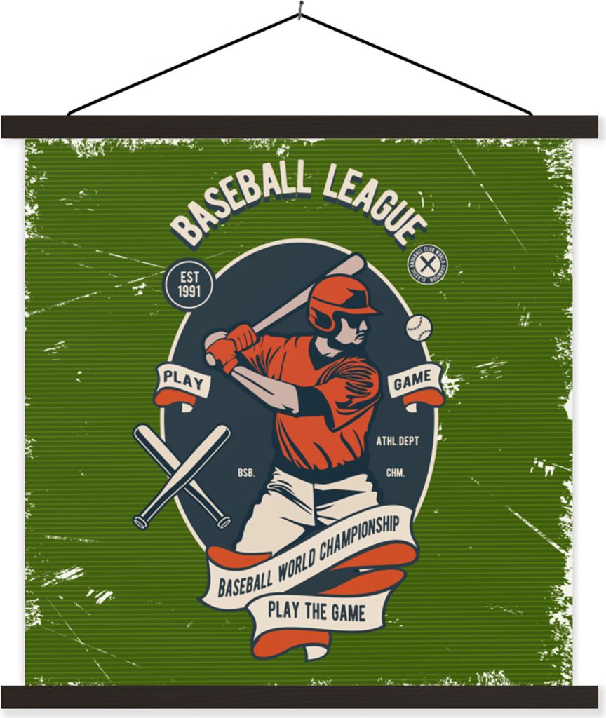 MuchoWow Textilposter Mancave - Baseball - Sport - Altmodisch 60x60 cm mit schwarzem Rahmen - Posteraufhänger