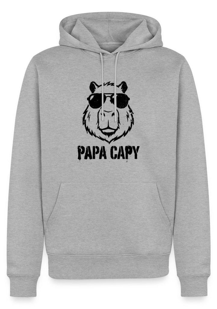 Spreadshirt Papa Capy Capybara Für Coole Väter Herren Premium Hoodie, XXL, Grau meliert