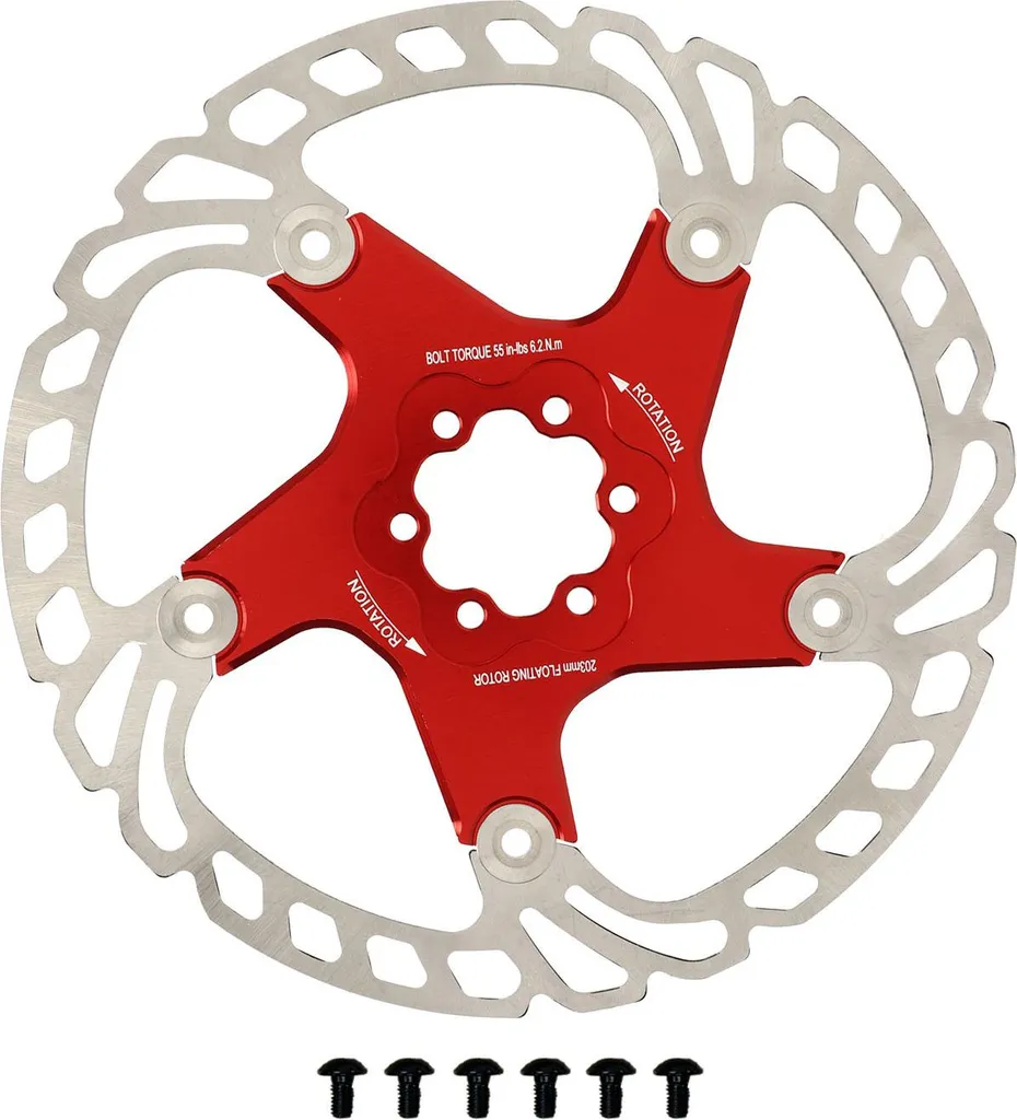 Disque de frein 203mm flottant rouge, design grand et creux à 6 vis