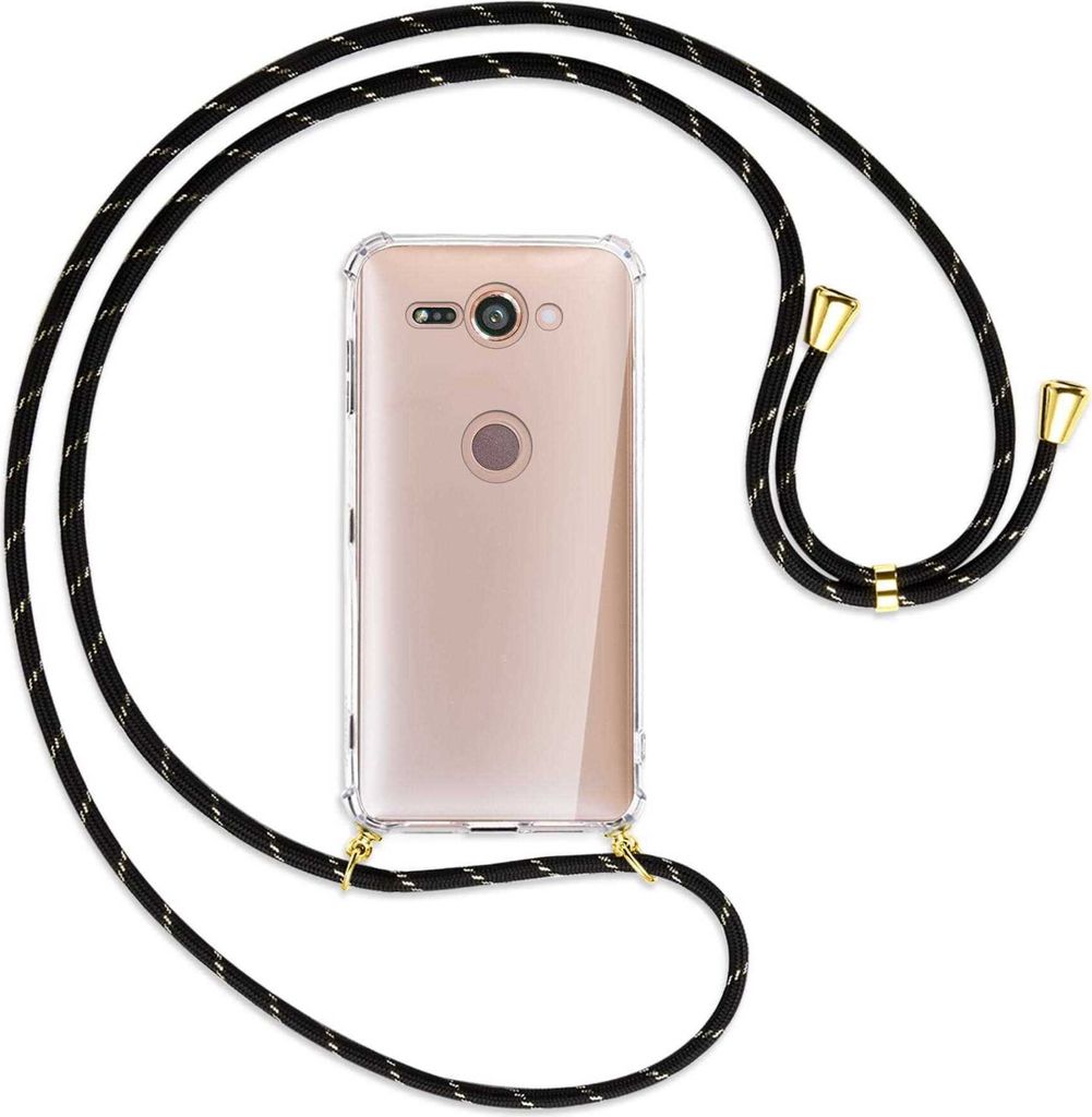 Handykette Backcover-Schutzhülle mit Band (Metall goldfarben) für Sony Xperia XZ2 Compact - schwarz/gold
