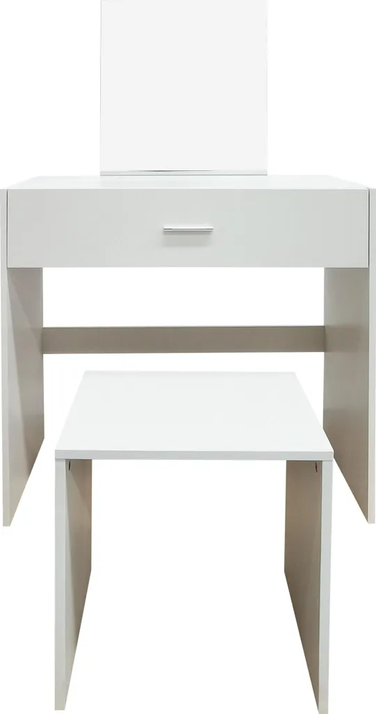 Coiffeuse Blanche 1 Tiroir avec Tabouret et Miroir Intégré MRDT13-MW