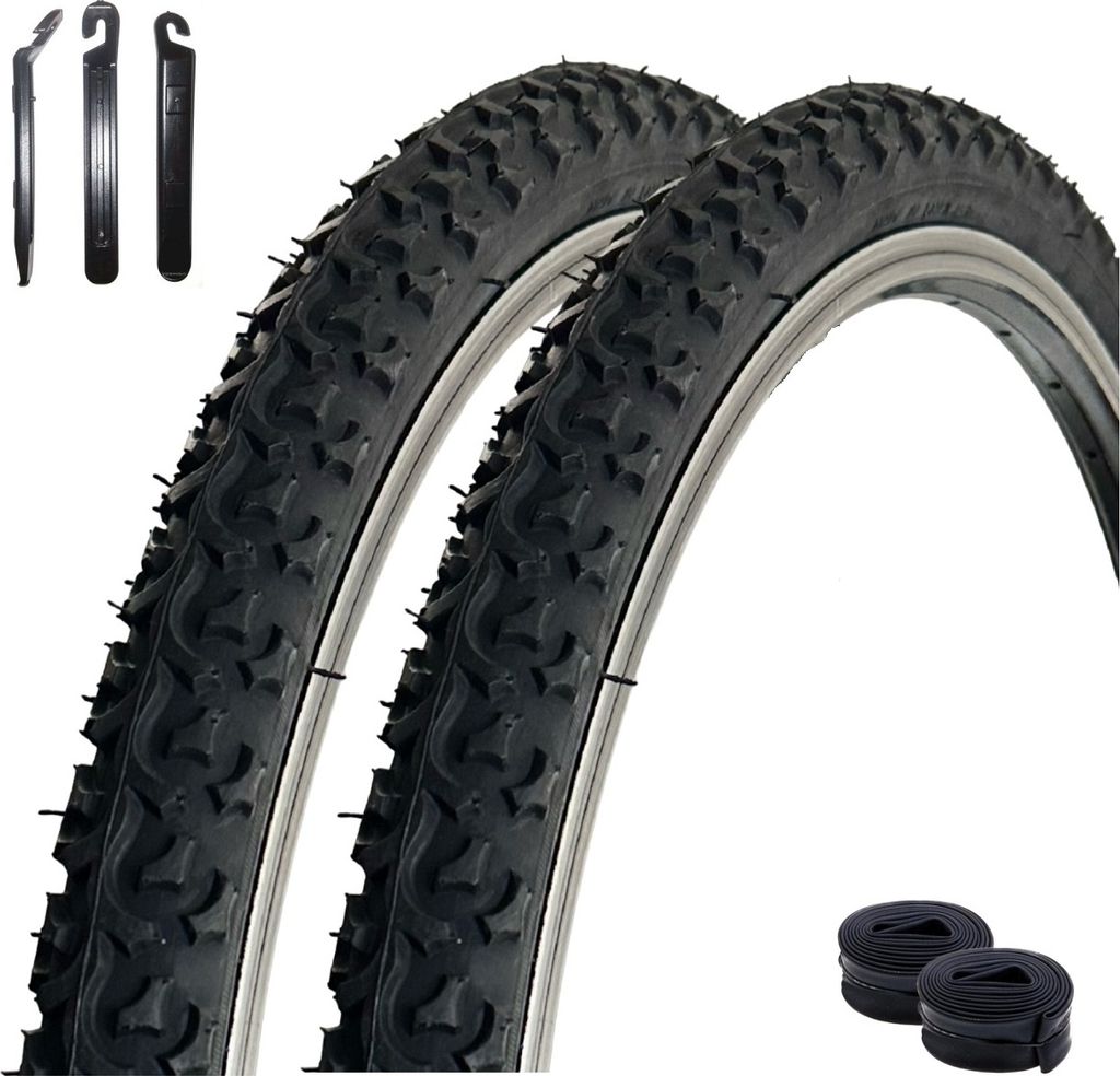 2 x VEE Rubber V123 26" Fahrradreifen Schwarz 47-559 (26 x 1.75) + 2 x passende Schläuche AV inkl. maxxi4you Reifenheber