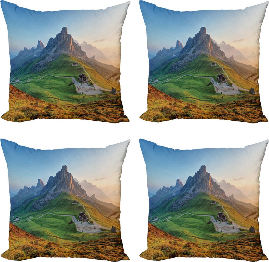 ABAKUHAUS Rustikal Kissenbezug Set (4 Stück), Sonnenaufgang in Dolomiten, Moderner Doppelseitiger Digitaldruck, 60 cm x 60 cm, Fern Green Multicolor