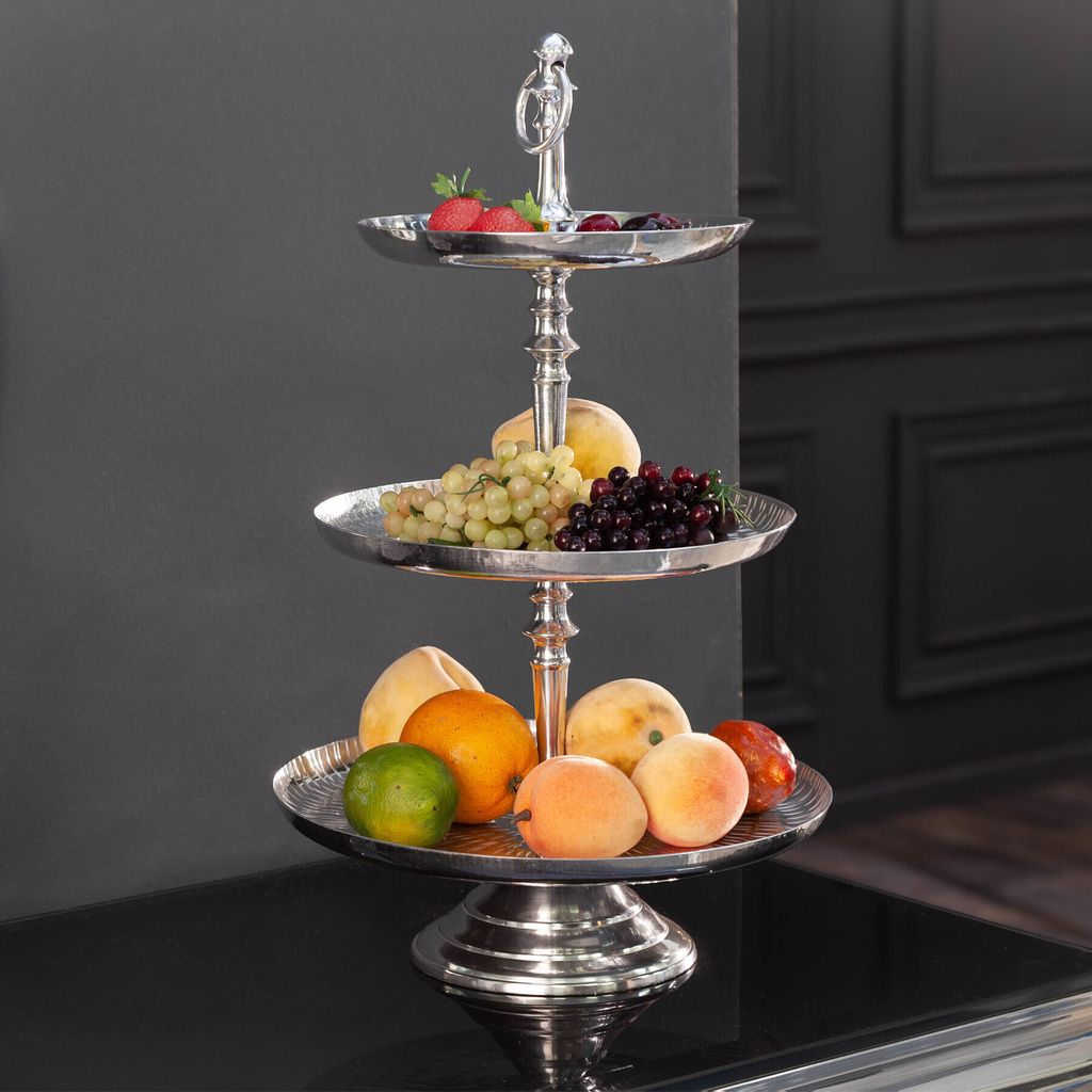 riess-ambiente Elegante Etagere ORIENT 50cm silber im Rice Hammerschlag Design mit drei Etagen Ablage Obstablage Schmuckablage Gebäcketagere