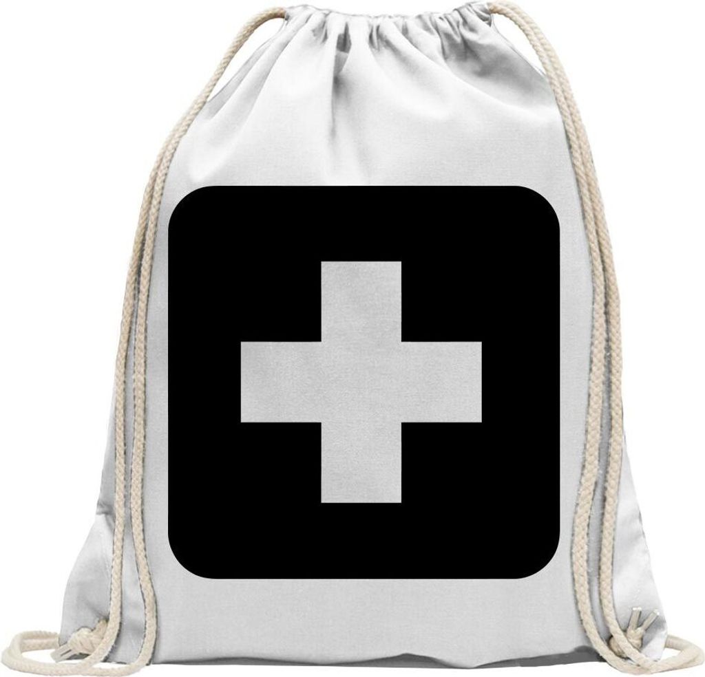 Kiwistar - Turnbeutel - weiss - Erste Hilfe Stelle Piktogramme - Fun Rucksack Sport Beutel Gymsack Baumwolle mit Ziehgurt