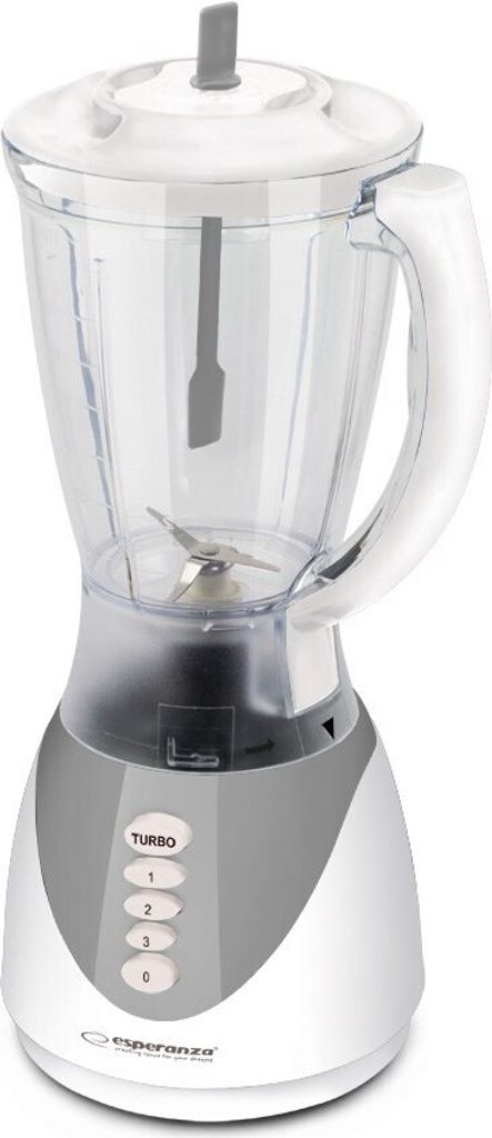 A white and gray Esperanza blender is shown against a white background.