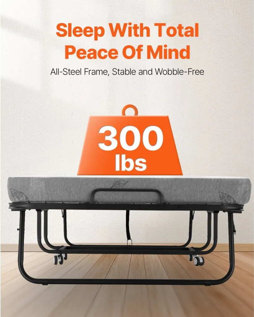 Lit d'appoint pliant pour invités - Matelas 10cm et roulettes intégrées - 3
