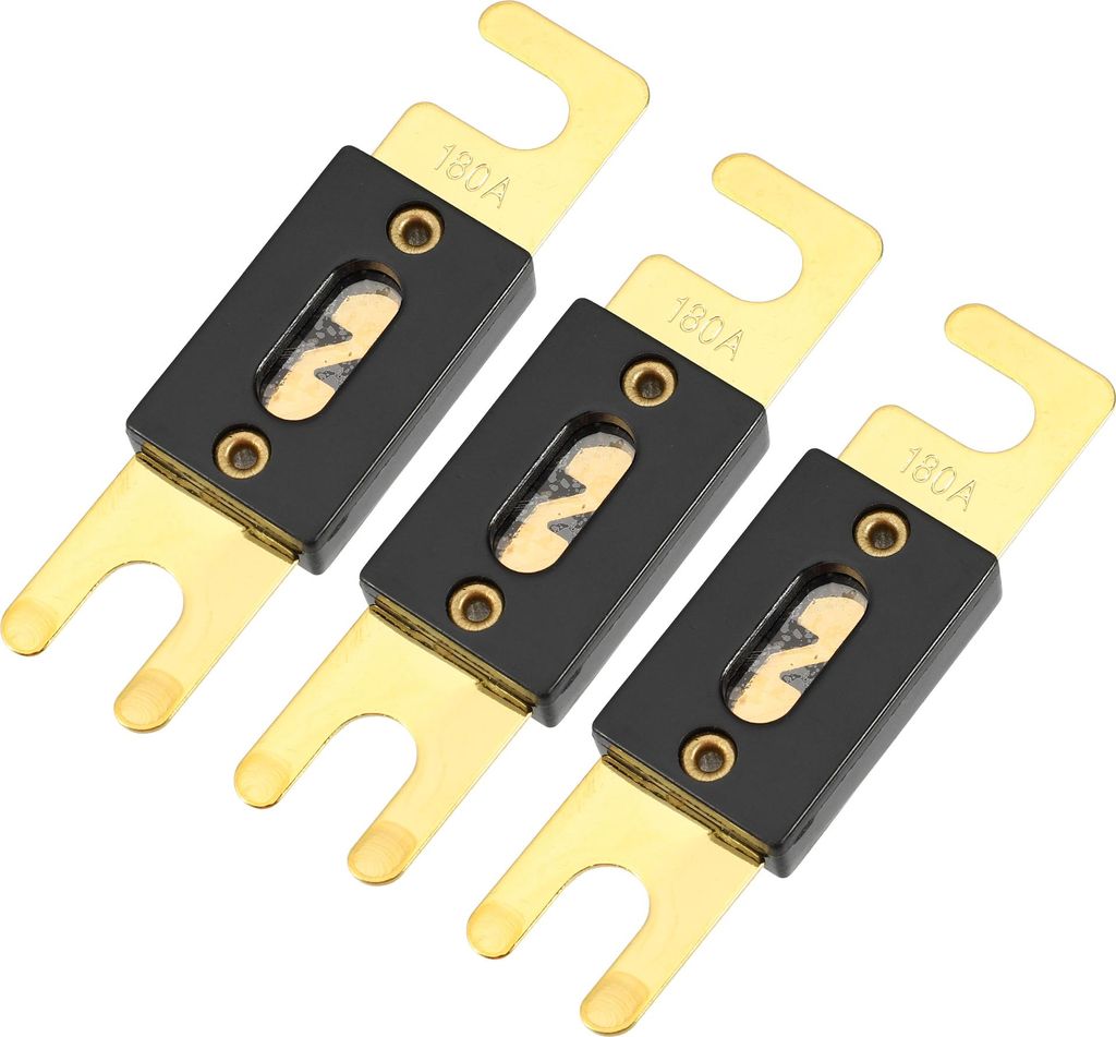 Mini ANL Sicherungen 180A / Innere Audio-CD-Sicherung für Auto Motorrad Boot / strapazierfähiges Kunststoff-Metall / 3 Stück Goldton Schwarz