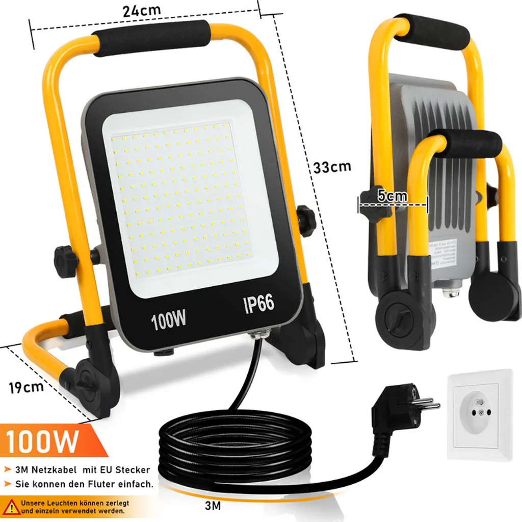 Faro da Cantiere LED 100W SWANEW: Proiettore con Treppiede Regolabile - 3