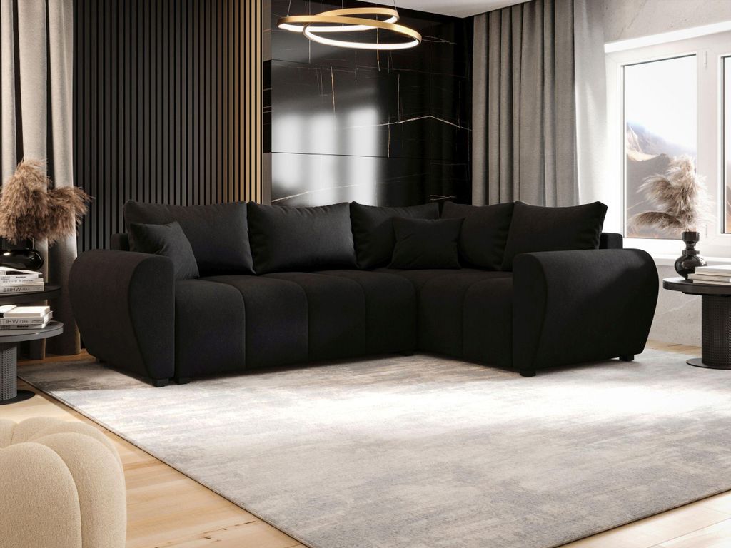 BEDANTE ECKSOFA MOLISA L PLUS Cosmic 100 Rechts Schwarz mit Schlaffunktion L-Form Sofa mit Stauraum Bettkasten Wohnzimmersofa Couch Sofa Bettsofa B...