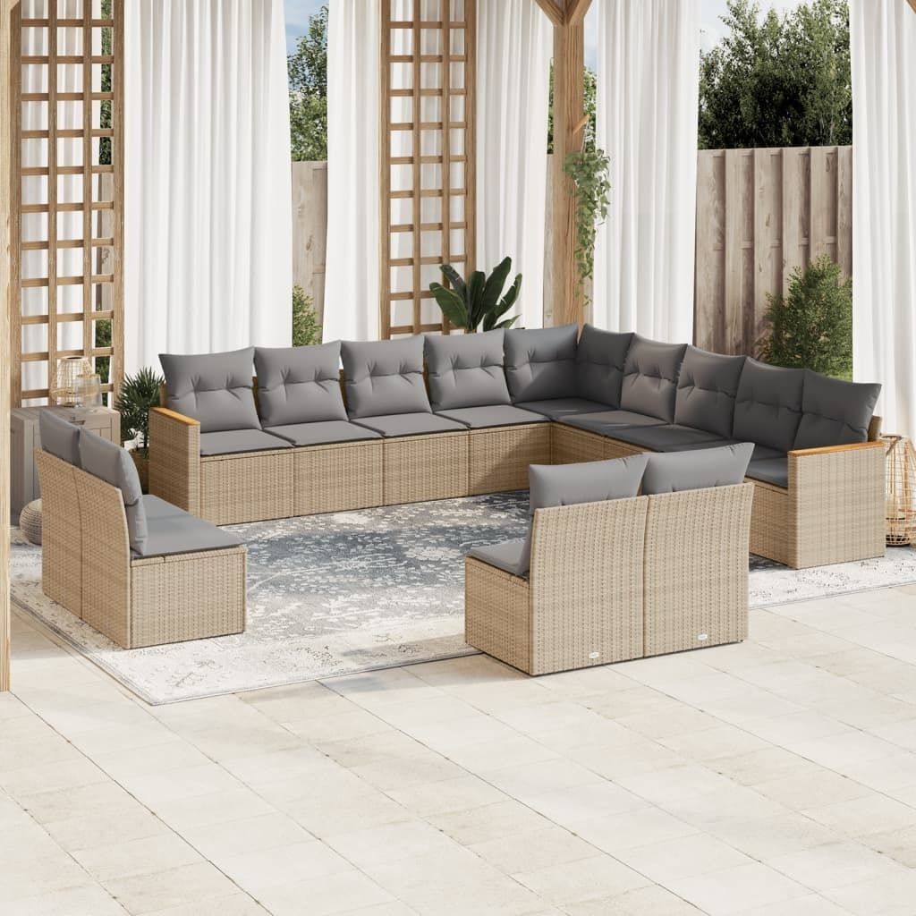 Maison Exclusive - 13-tlg. Garten-Sofagarnitur mit Kissen Beige Poly Rattan
