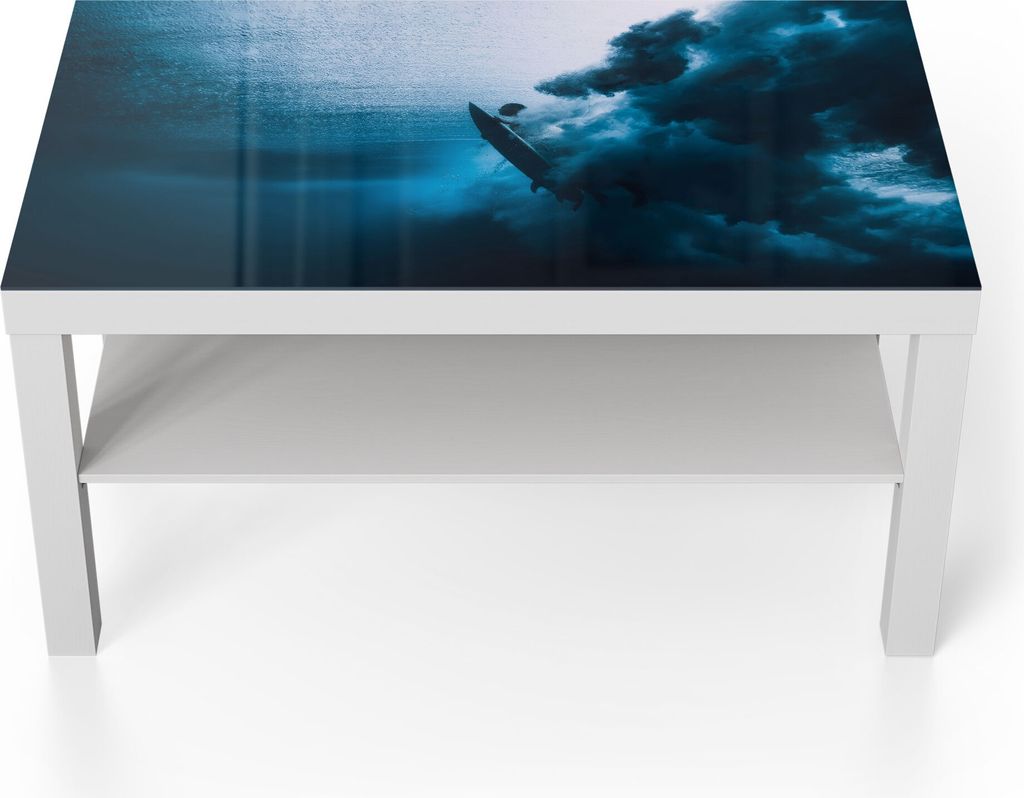 DEQORI Couchtisch 90x55 cm Weiß 'Surfer taucht Unterwasser' Glas Beistelltisch